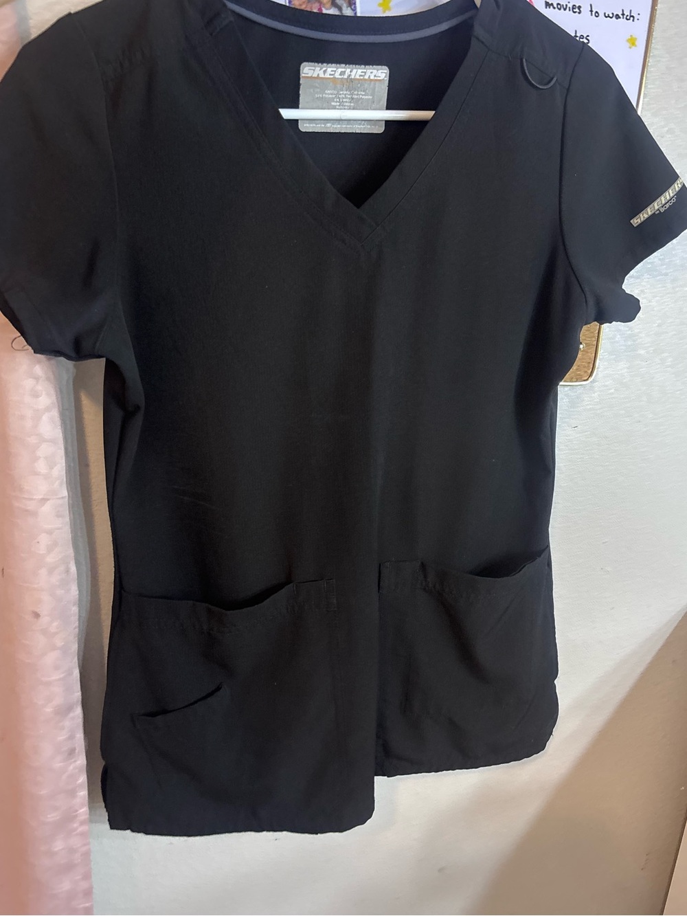 Skechers Women's Black V-Neck Scrub Top with Front Pockets